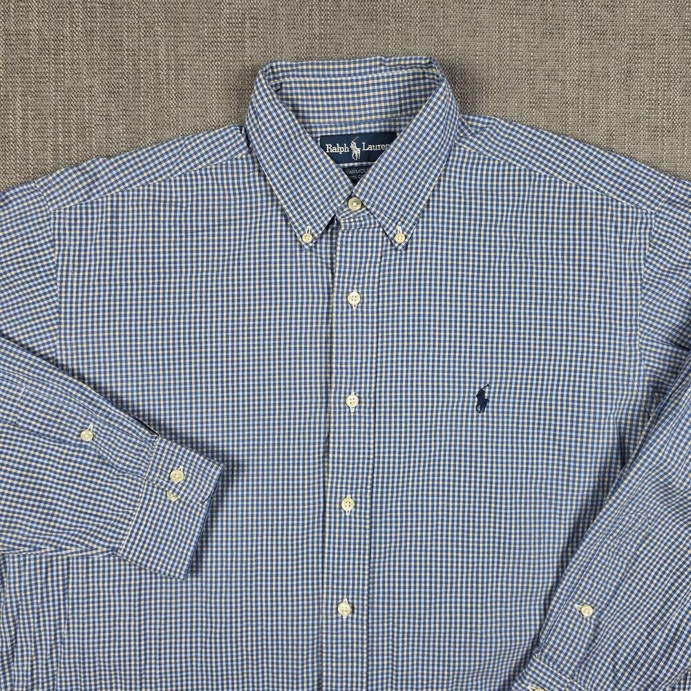 Vintage Ralph Lauren Shirt Mens 16 32/33 Blue Gingham Yarmouth Button Down Plaid